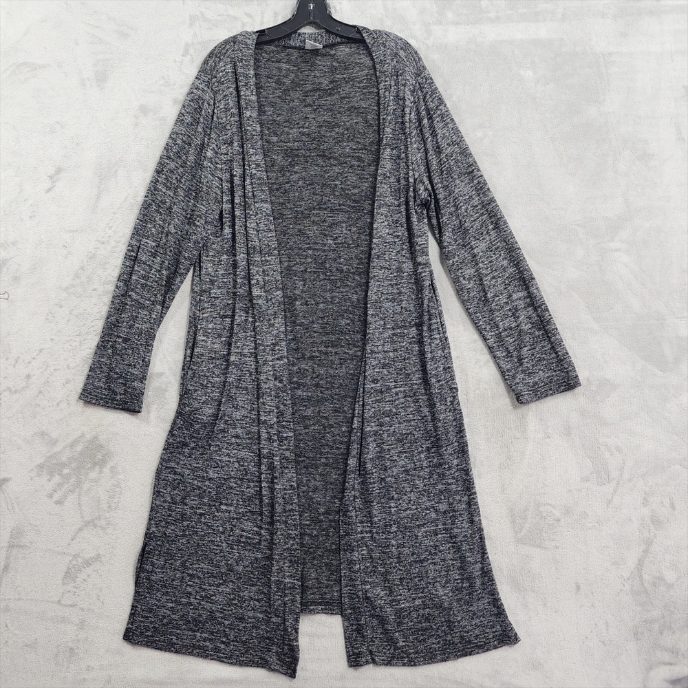 Hello Mello Cardigan Sweater Womens XL Gray Long Open Front Duster Knit Pockets
